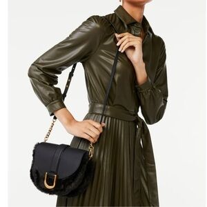 NWT Scoop NYC Faux Fur/Leather Crossbody Saddle Bag